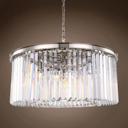 12 Light Round Clear Glass Fringe Crystal Prism Chandelier, Clear Glass 12 Light Round Clear Glass Fringe Crystal Prism Chandelier, Clear Glass